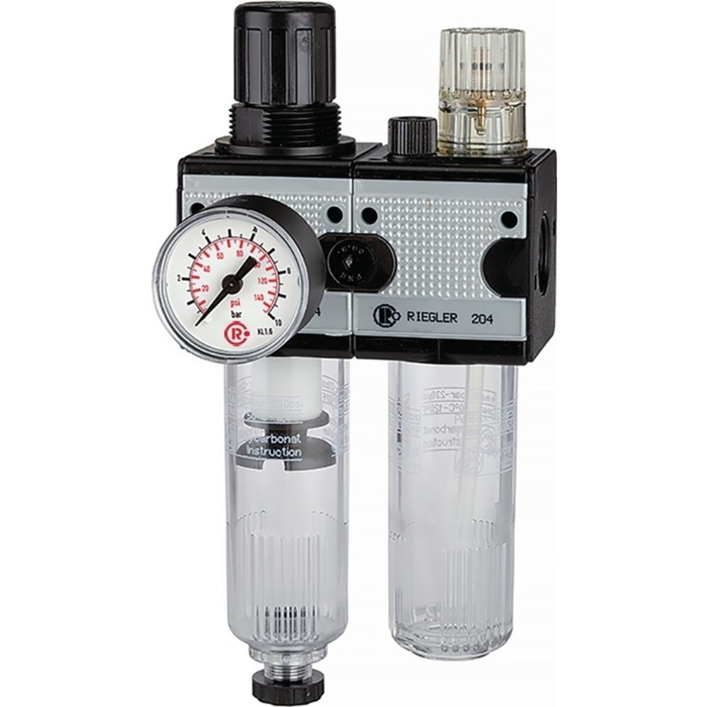 RIEGLER Wartungseinheit MULTIFIX, BG I 2-tlg., Gewinde G 3/8 ″ halbautomatisch, 1100 l/min Breite 92,8 mm