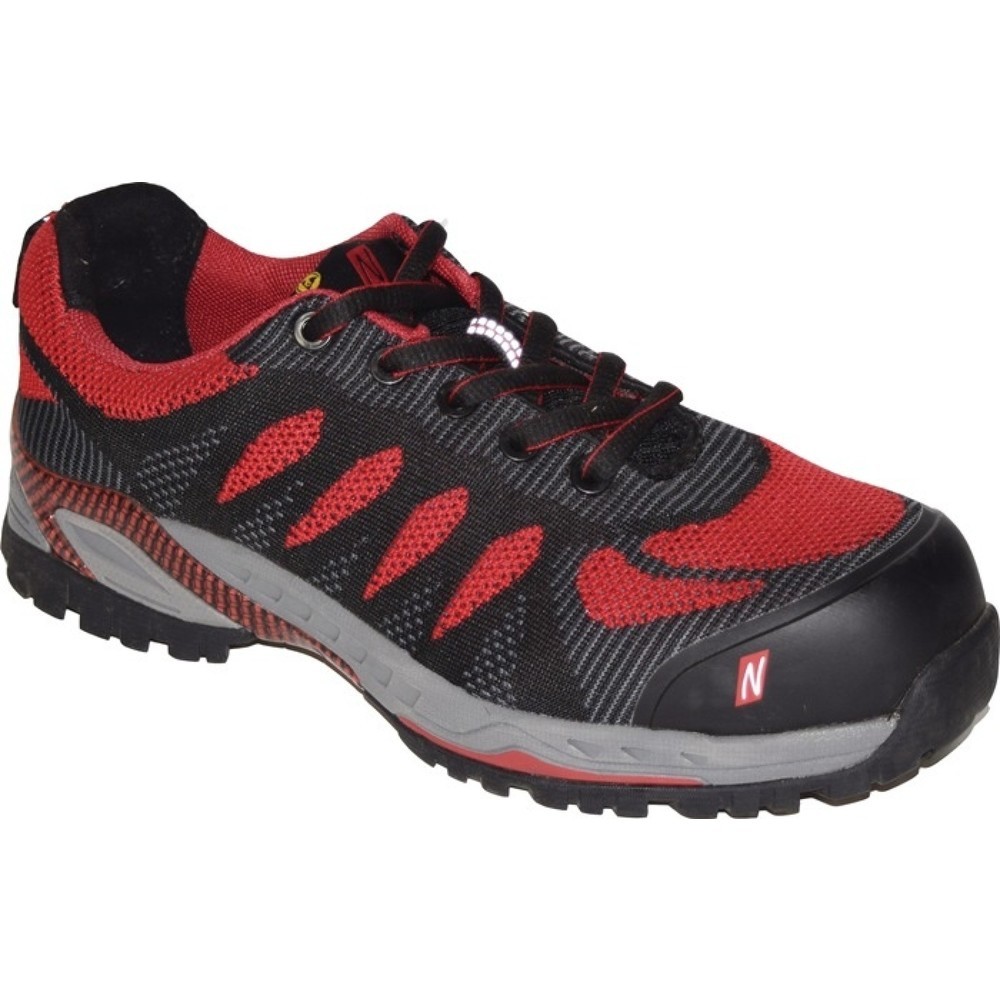 NITRAS Sicherheitsschuh PRO STEP, S1P SRC ESD EN ISO 20345, EN 61340-4-3, Grösse 43 schwarz/rot, Textil