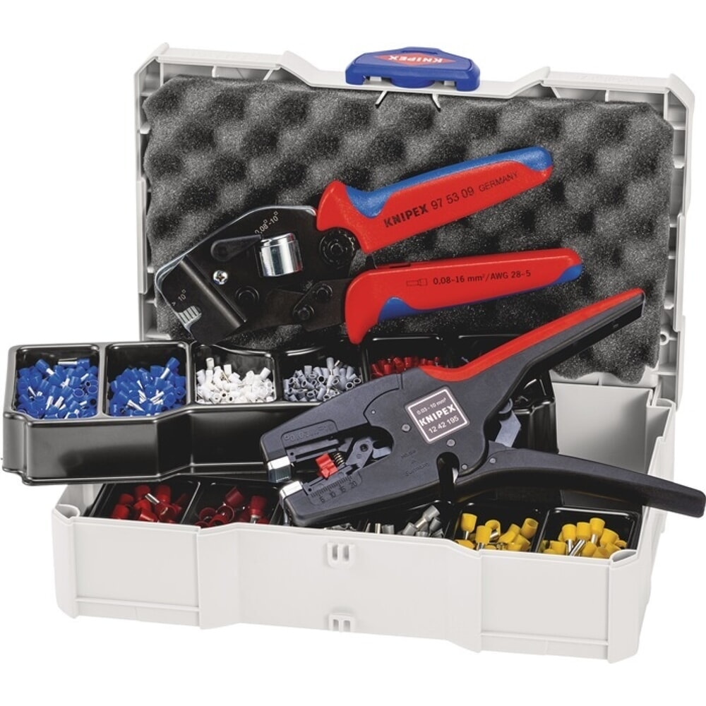 KNIPEX Aderendhülsensortiment, Crimpzange 195 mm, Abisolierzange, 1252 teilig 0,50 10,00 mm², im Systainer