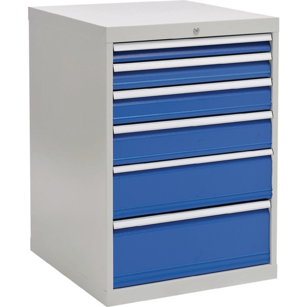 Schubladenschrank, lichtgrau/signalblau 6 Schubl., H1019xB705xT736mm, Vollauszug