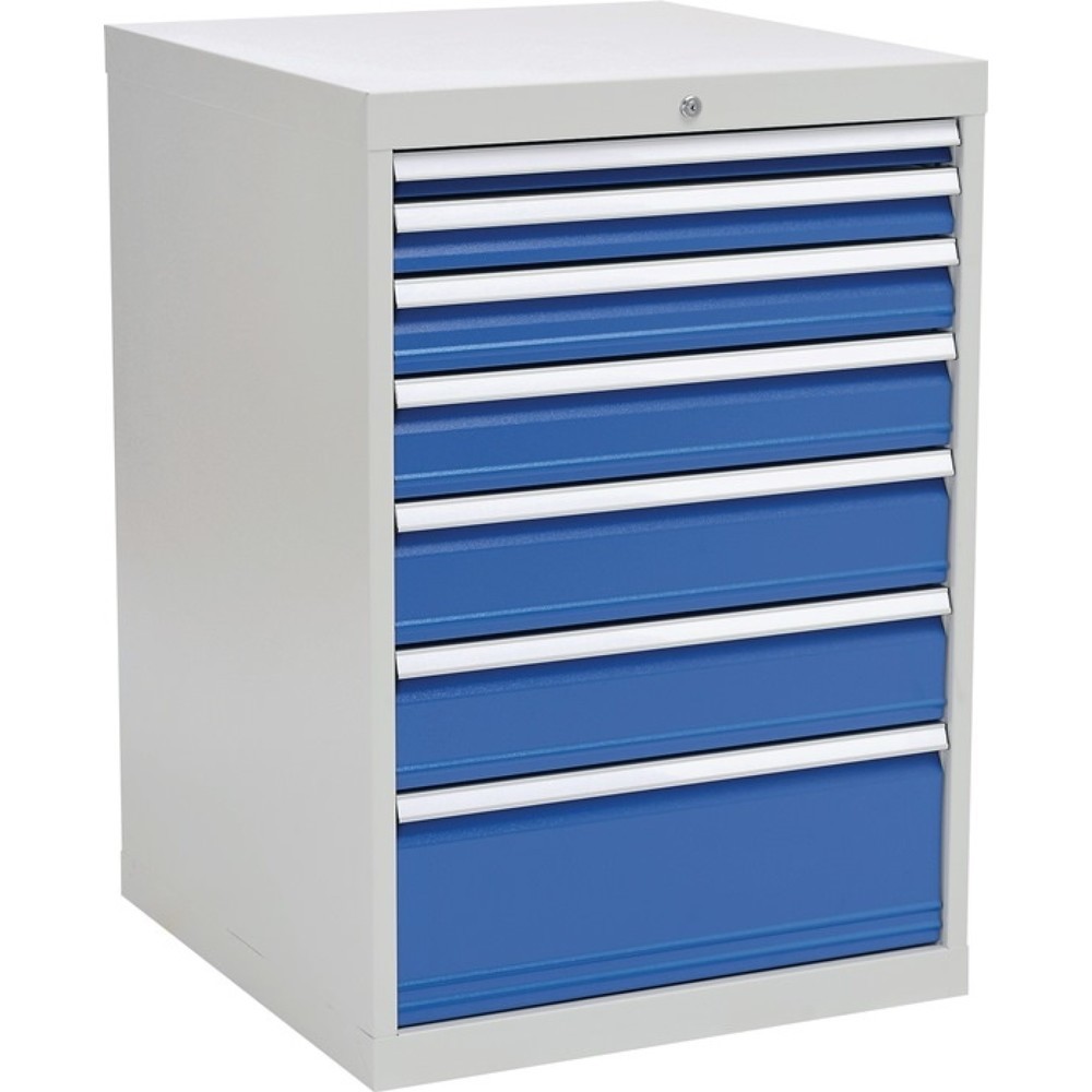 Schubladenschrank, lichtgrau/signalblau 7 Schubl., H1019xB705xT736mm, Vollauszug