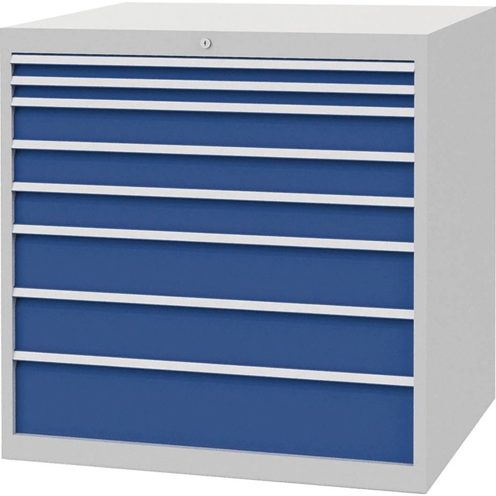 Schubladenschrank, lichtgrau/signalblau 8 Schubl., H1019xB1005xT736mm, Vollauszug