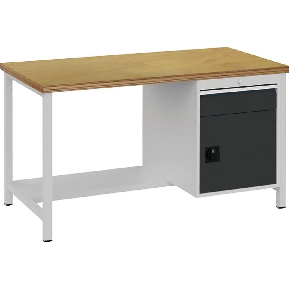 Bedrunka+Hirth Werkbank lichtgrau anthrazitgrau, Buche Multiplex 40 mm, B1500xH859xT750 mm, 1 Schublade 1 Tür