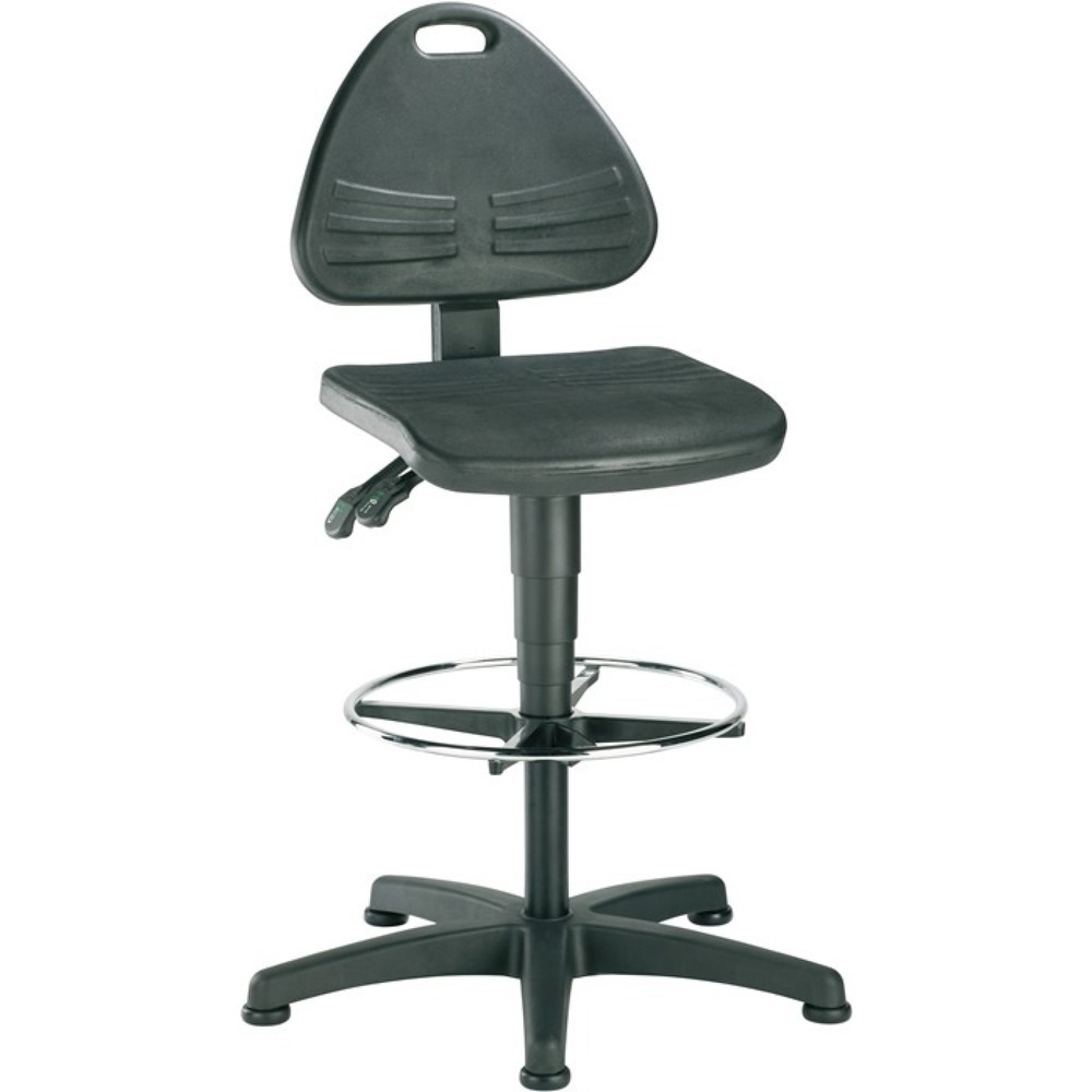 bimos Arbeitsdrehstuhl ISITEC, Integralschaum schwarz, Bodengleiter + Fussring, 580-850 mm