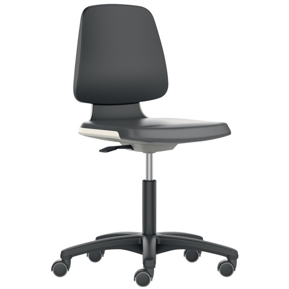 bimos Arbeitsdrehstuhl Labsit, Supertec-Gewebe schwarz, Rollen Sitzschale blau, 450-650 mm