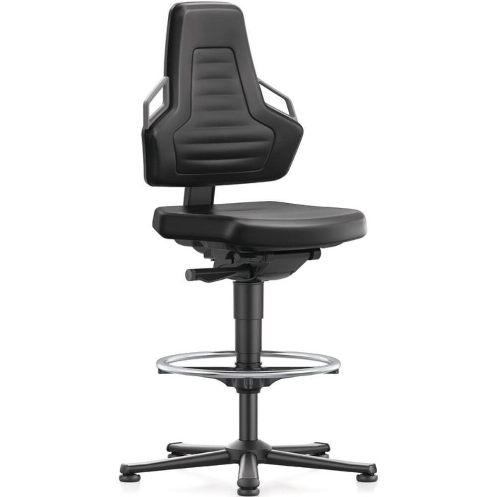 bimos rbeitsdrehstuhl Nexxit, Supertec-Gewebe schwarz, Bodengleiter + Fussring, Grifffarbe grau 570-820 mm