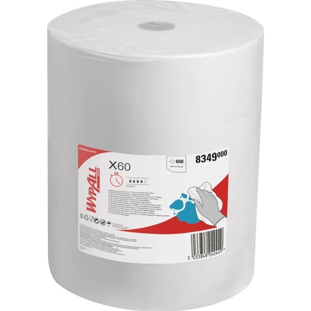 WYPALL Wischtuch Wypall X60 8349, weiss, L380xB420ca. mm, 650 Tücher / Rolle, 1-lagig