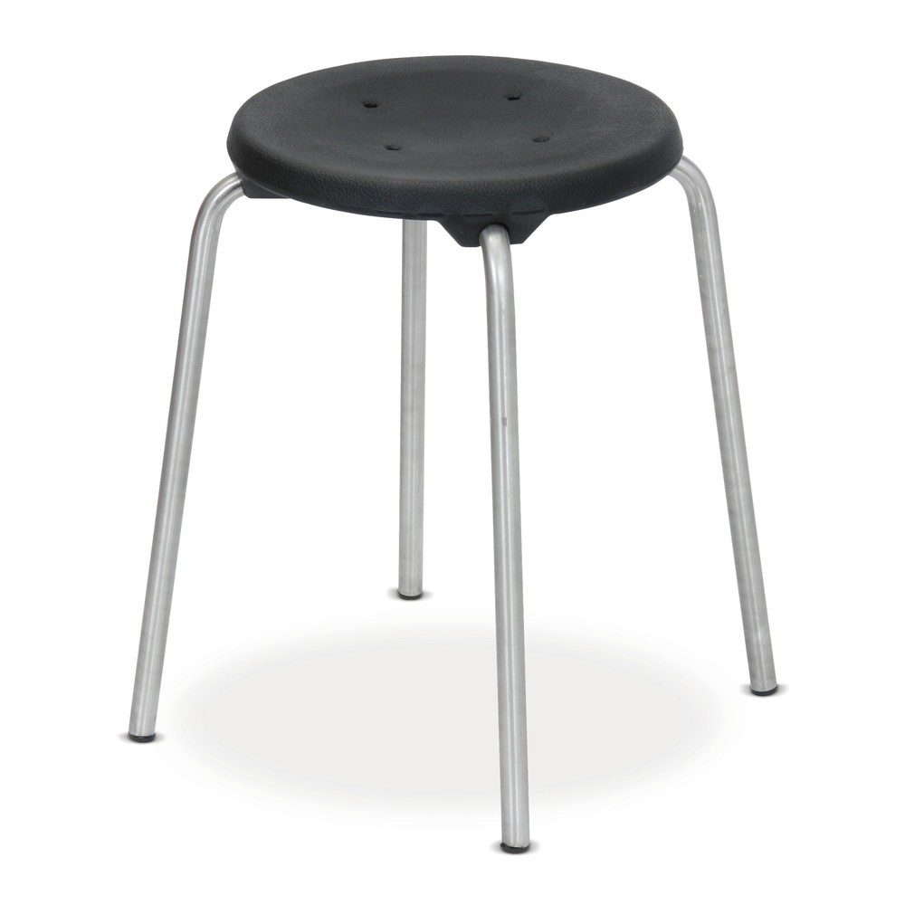Stapelhocker PU-Sitz, Sitzhöhe 580 mm, Bodengleiter, Edelstahl
