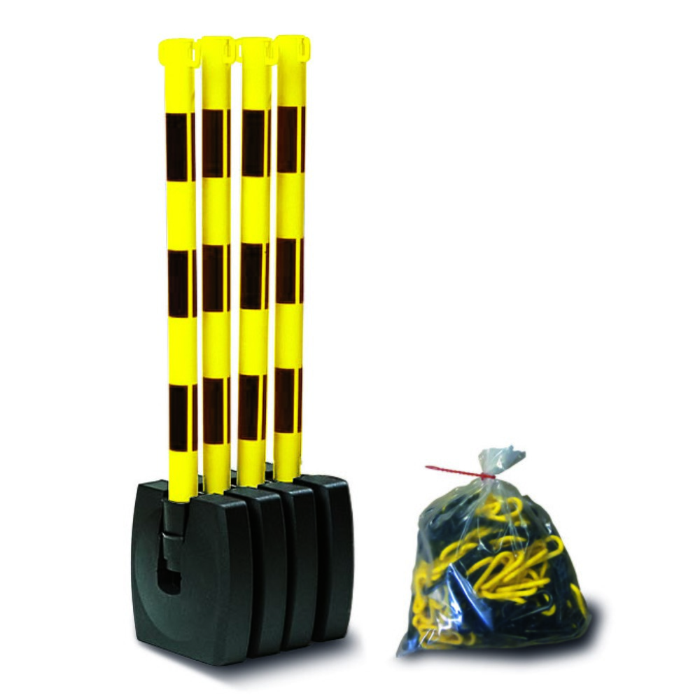 MORAVIA Ketten-Warnständer-Set GUARDA-Flex, 4 Ständer + 10 m Kette, schwarz/gelb