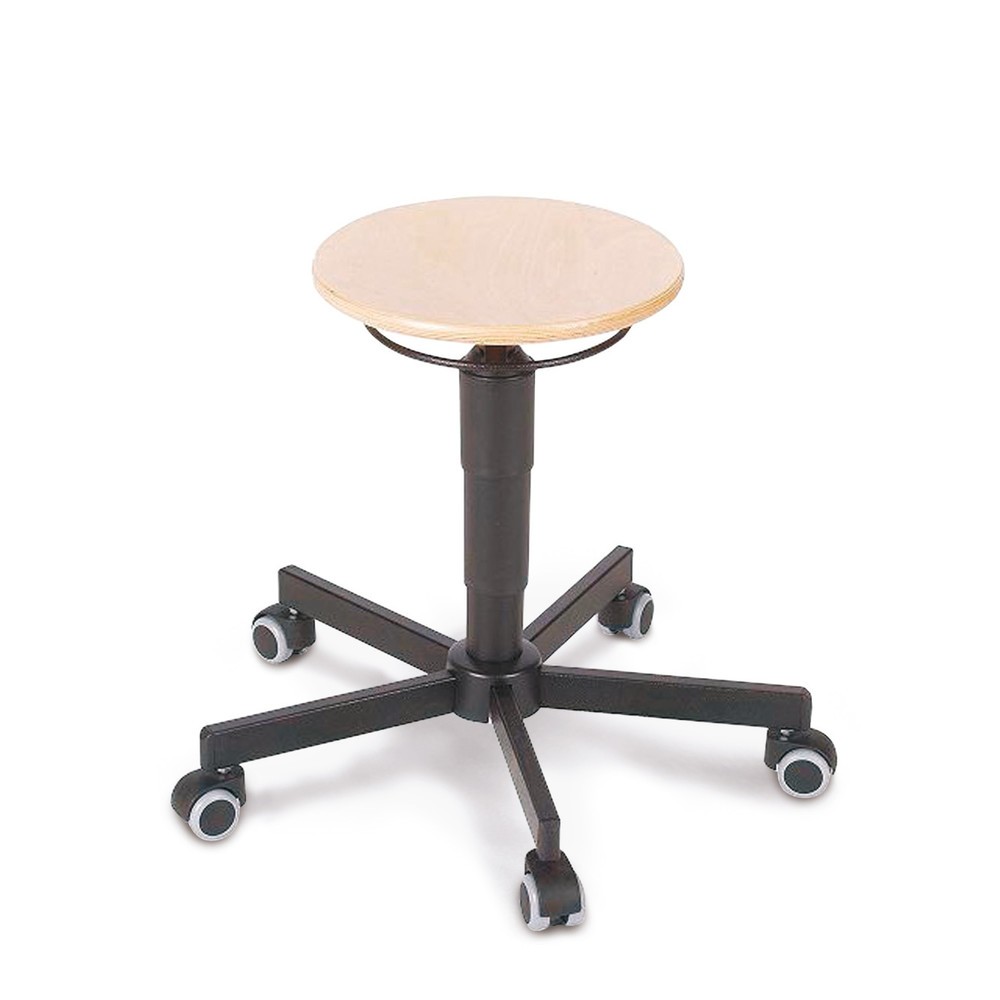 meychair Hocker Allround, Sitz aus Buche, Sitzhöhe 400-530 mm, Stahlbasis, Rollen