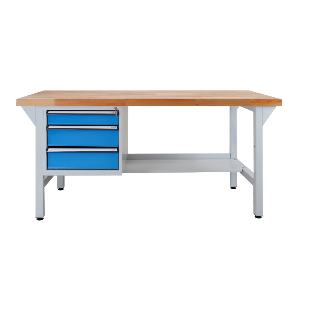 HEMMDAL Werkbank Typ L, mit 3 Schubladen – bis 300 kg – Arbeitstisch Made in EU