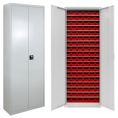 HEMMDAL Magazinschrank mit 2 Türen und 108 Sichtlagerkästen