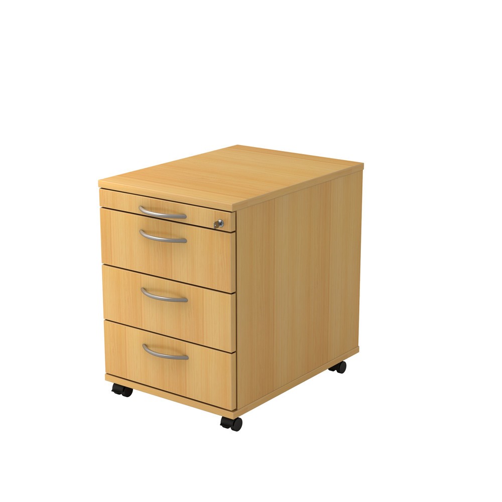 Hammerbacher Rollcontainer 58cm, 3Schübe, Schloss BM Buche