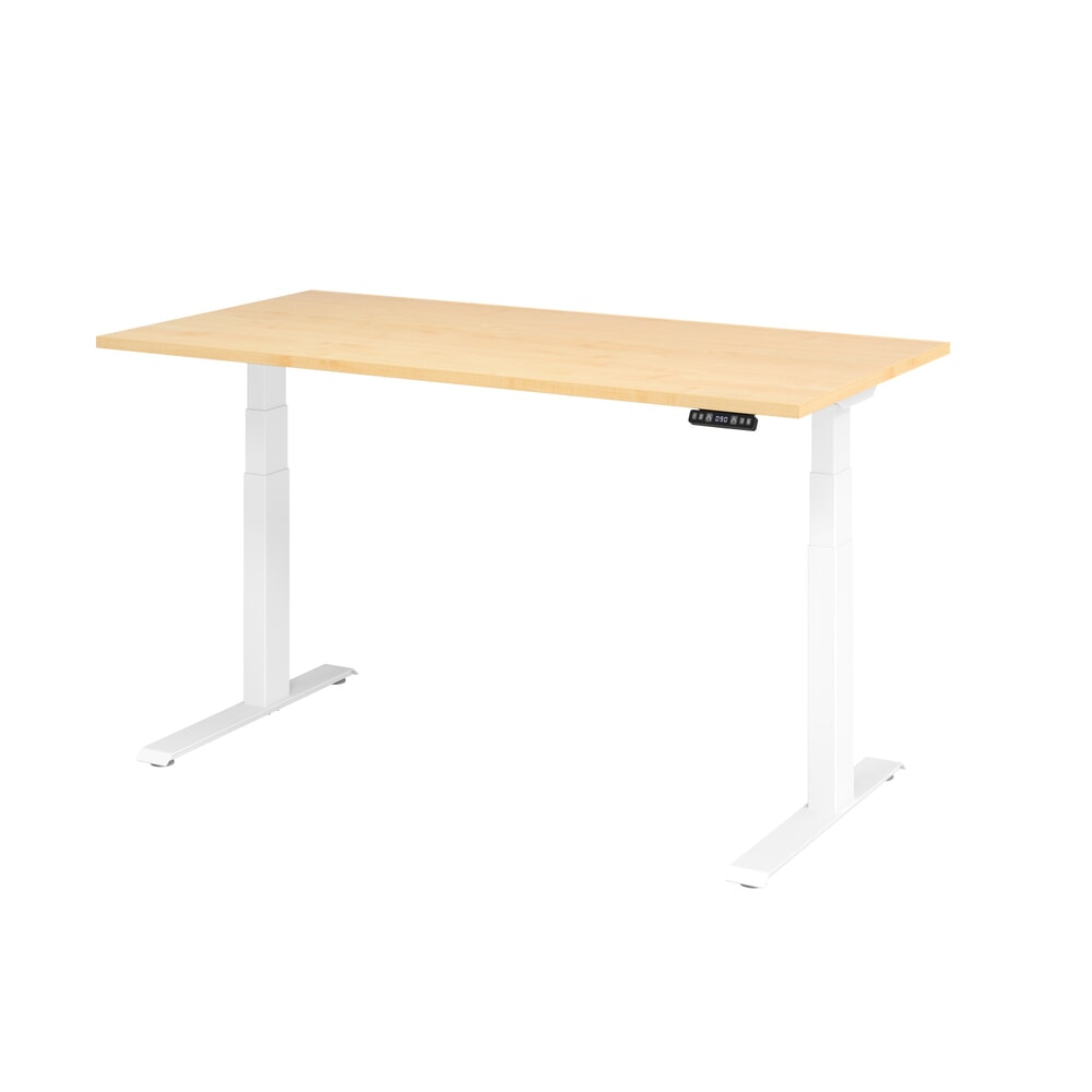 Hammerbacher Elektrisch höhenverstellbarer Schreibtisch 2-stufig, Memory-Schalter, C-Fuß, BxT 1.600 x 800 mm, Ahorn, weiß