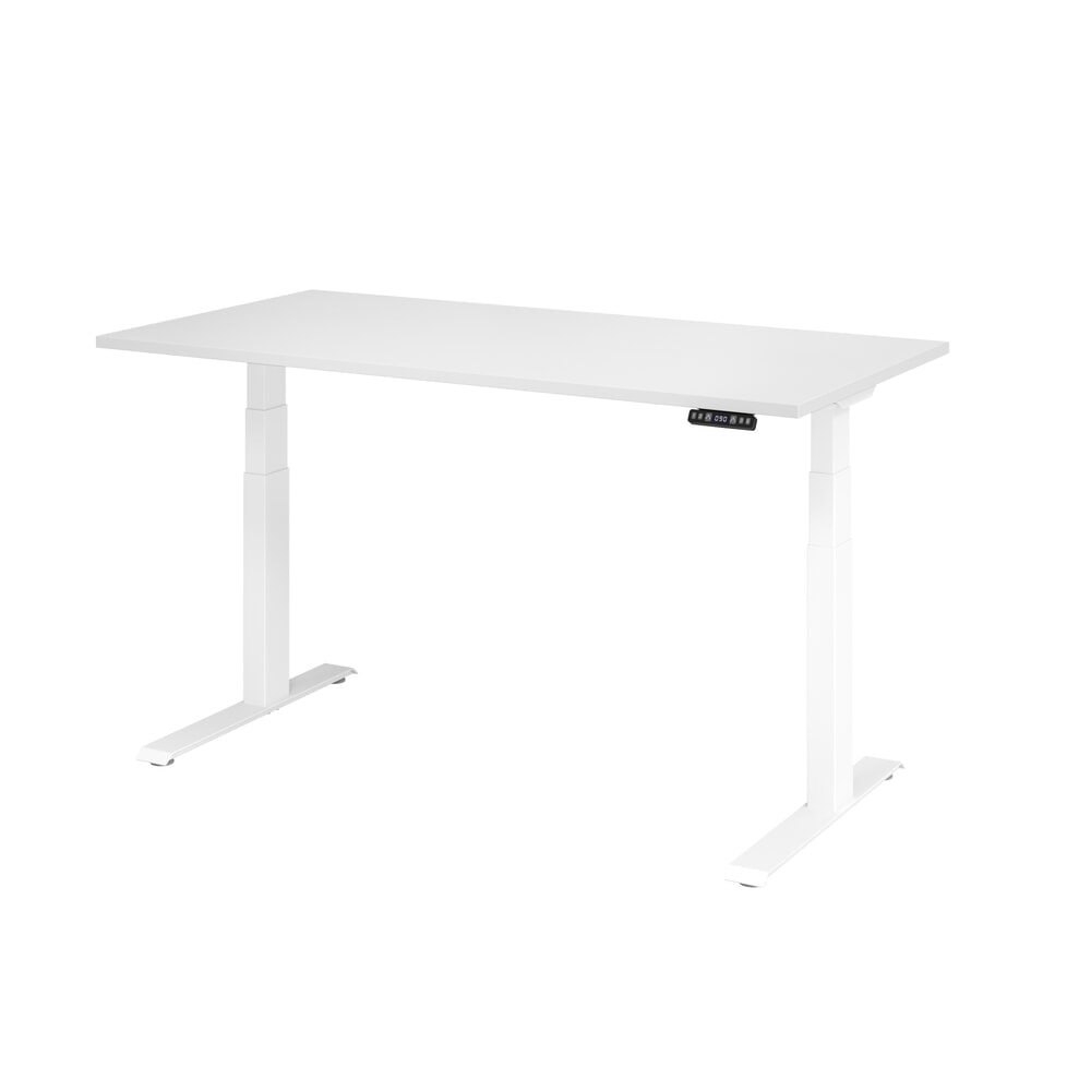 Hammerbacher Schreibtisch, C-Fuß, elektrisch höhenverstellbar 2-stufig, BxT 1.600 x 800 mm, weiß, weiß