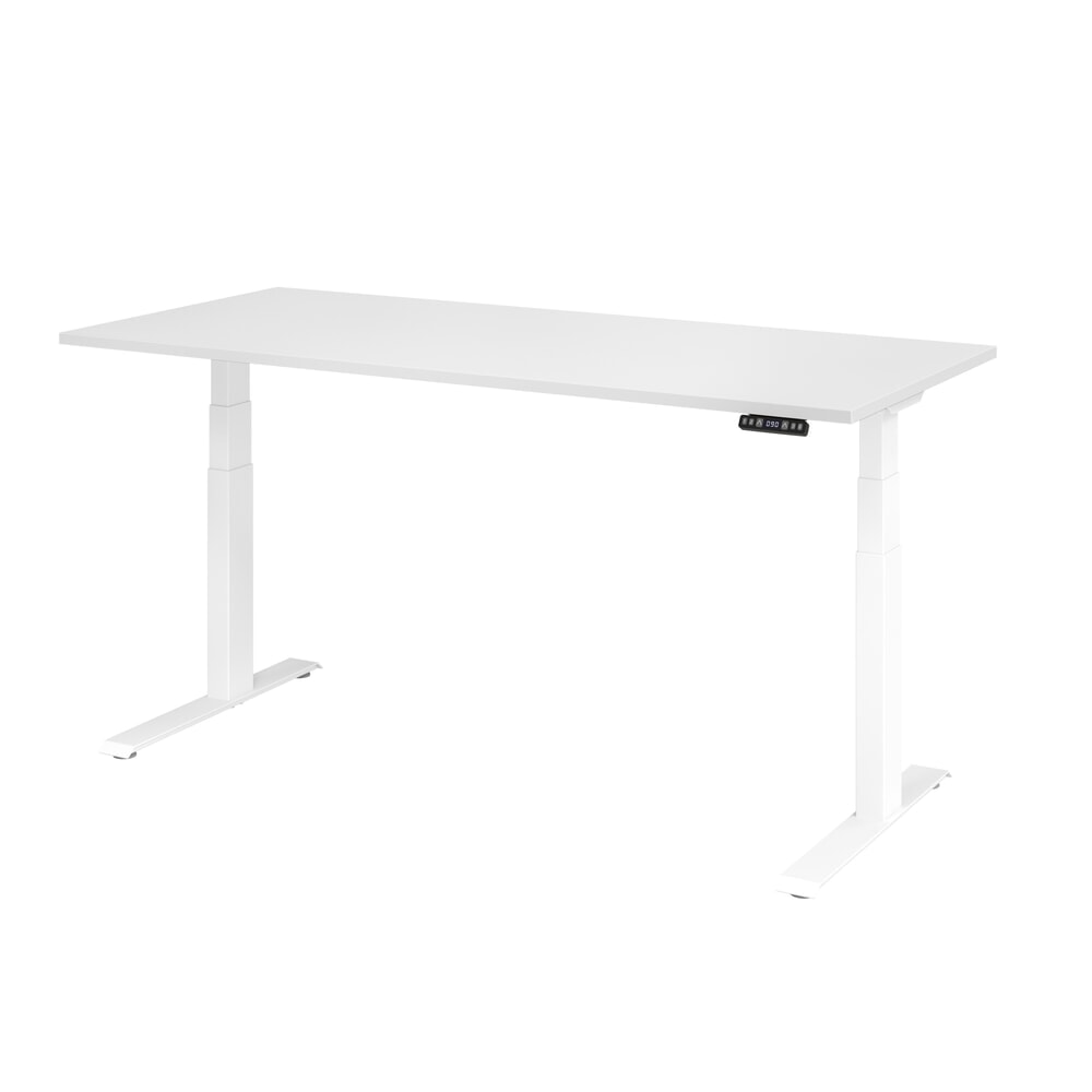 Hammerbacher Schreibtisch, C-Fuß, elektrisch höhenverstellbar 2-stufig, BxT 1.800 x 800 mm, weiß, weiß