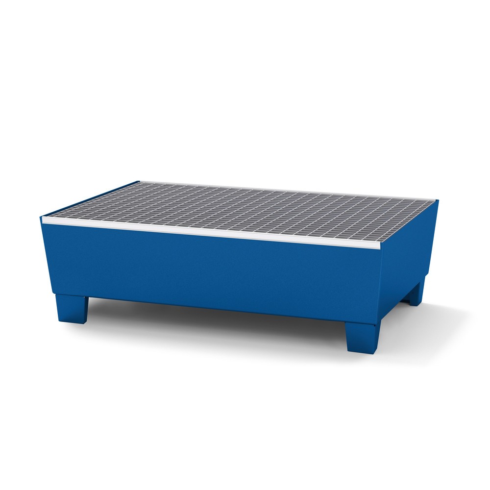 asecos® Auffangwanne aus Stahl, mit Fußkonstruktion, 2x 200 l, HxBxT 355 x 1.236 x 815 mm, enzianblau