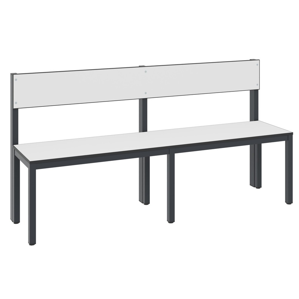 C+P Umkleidesitzbank Basic Plus, Länge 1.500 mm, einseitig, mit Rückenlehne, schwarzgrau/weiss