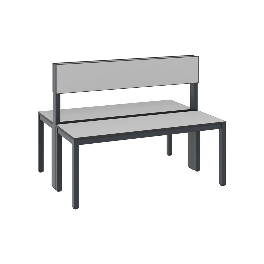 C+P Umkleidesitzbank Basic Plus, Länge 1.000 mm, doppelseitig, mit Rückenlehne, schwarzgrau/silbergrau
