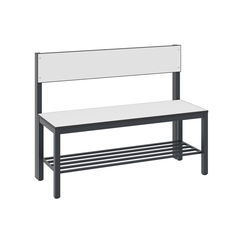 C+P Umkleidesitzbank Basic Plus, Länge 1.000 mm, einseitig, mit Rückenlehne, inkl. Schuhrost, schwarzgrau/weiss
