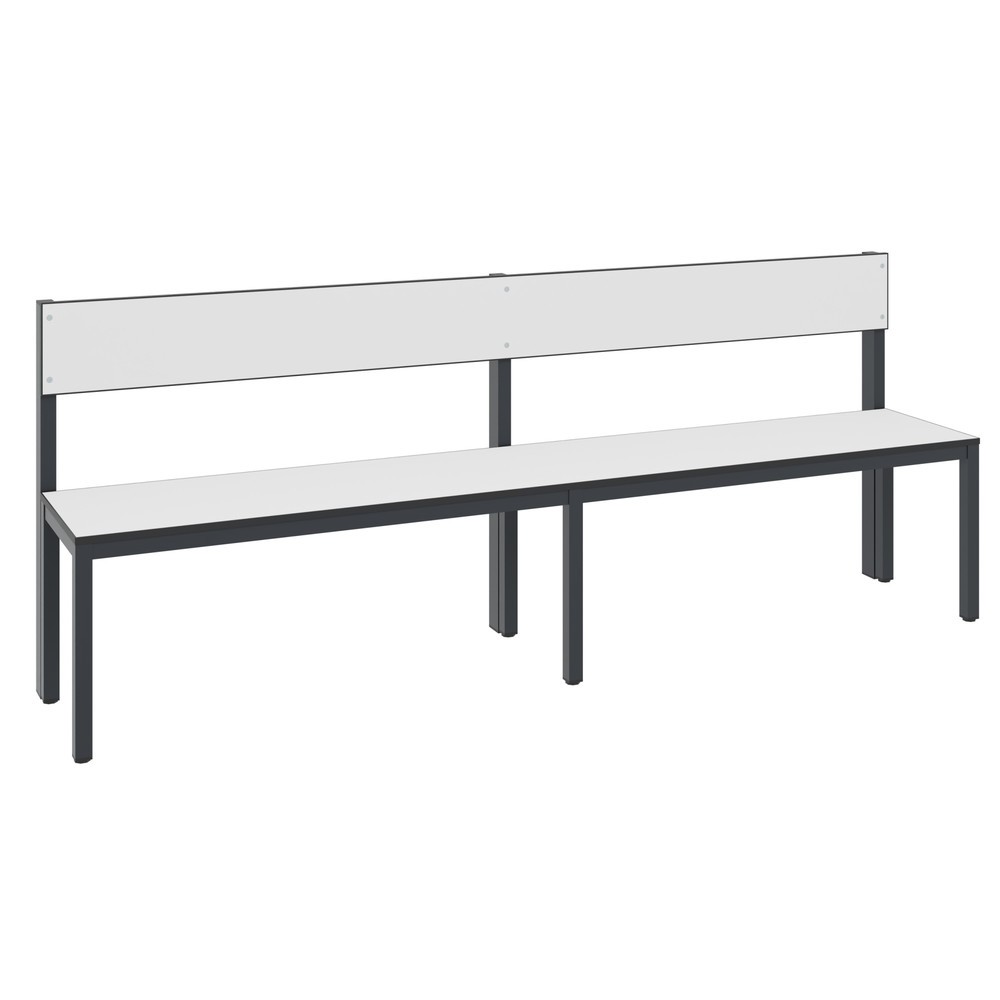 C+P Umkleidesitzbank Basic Plus, Länge 1.960 mm, einseitig, mit Rückenlehne, schwarzgrau/weiss