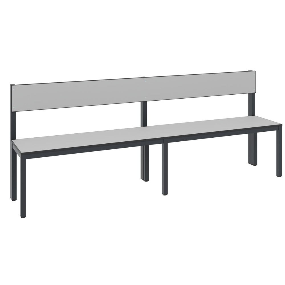 C+P Umkleidesitzbank Basic Plus, Länge 1.960 mm, einseitig, mit Rückenlehne, schwarzgrau/silbergrau