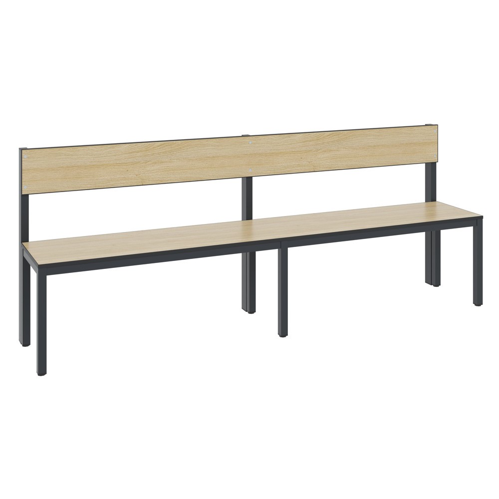 C+P Umkleidesitzbank Basic Plus, Länge 1.960 mm, einseitig, mit Rückenlehne, schwarzgrau/Eiche Sereno