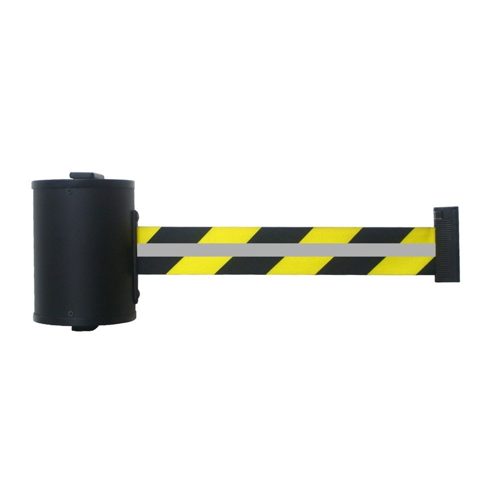 RS-GUIDESYSTEMS® Gurtkassette GLW 700 REFLECTO, Wandmontage, Länge 7 m, Breite 50 mm, Gehäuse schwarz, Gurt schwarz/gelb