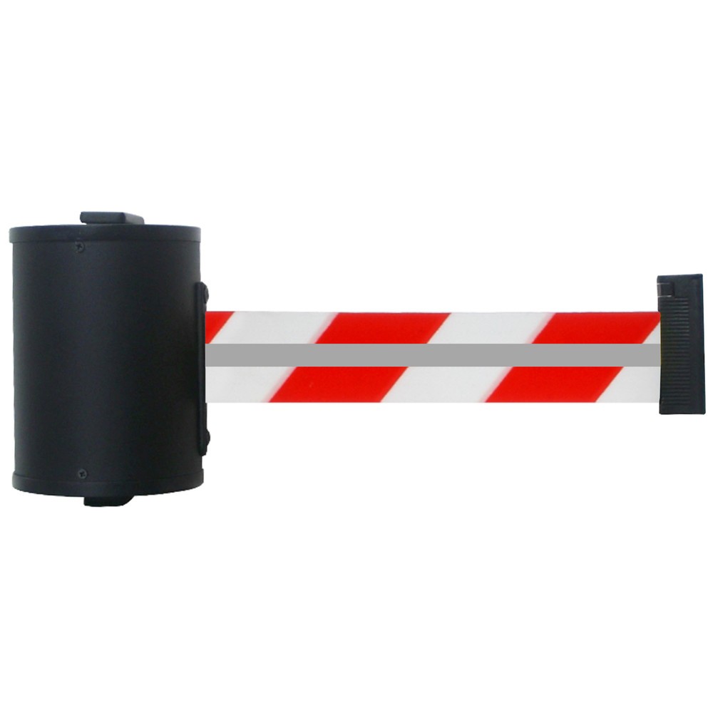 RS-GUIDESYSTEMS® Gurtkassette GLW 700 REFLECTO, Wandmontage, Länge 7 m, Breite 50 mm, Gehäuse schwarz, Gurt rot/weiss