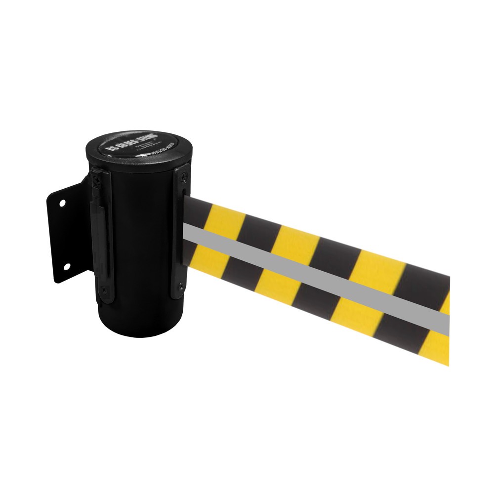 RS-GUIDESYSTEMS® Gurtkassette GLW 25-J REFLECTO, Wandmontage, Länge 4 m, Breite 50 mm, Gehäuse schwarz, Gurt schwarz/gelb