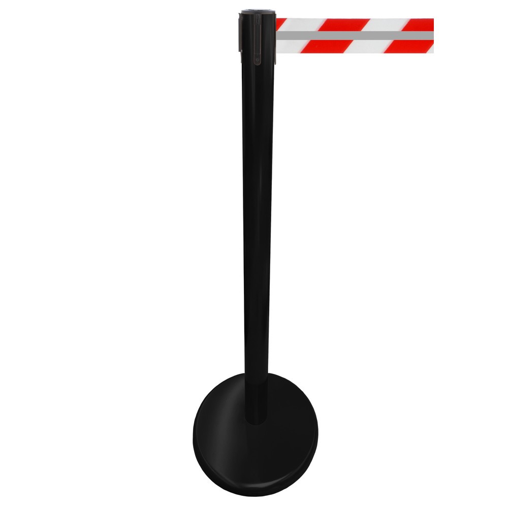 RS-GUIDESYSTEMS® Gurt-Absperrpfosten GLA 45-J REFLECTO, Länge 3,5 m, Breite 50 mm, Pfosten schwarz, Gurt rot/weiss