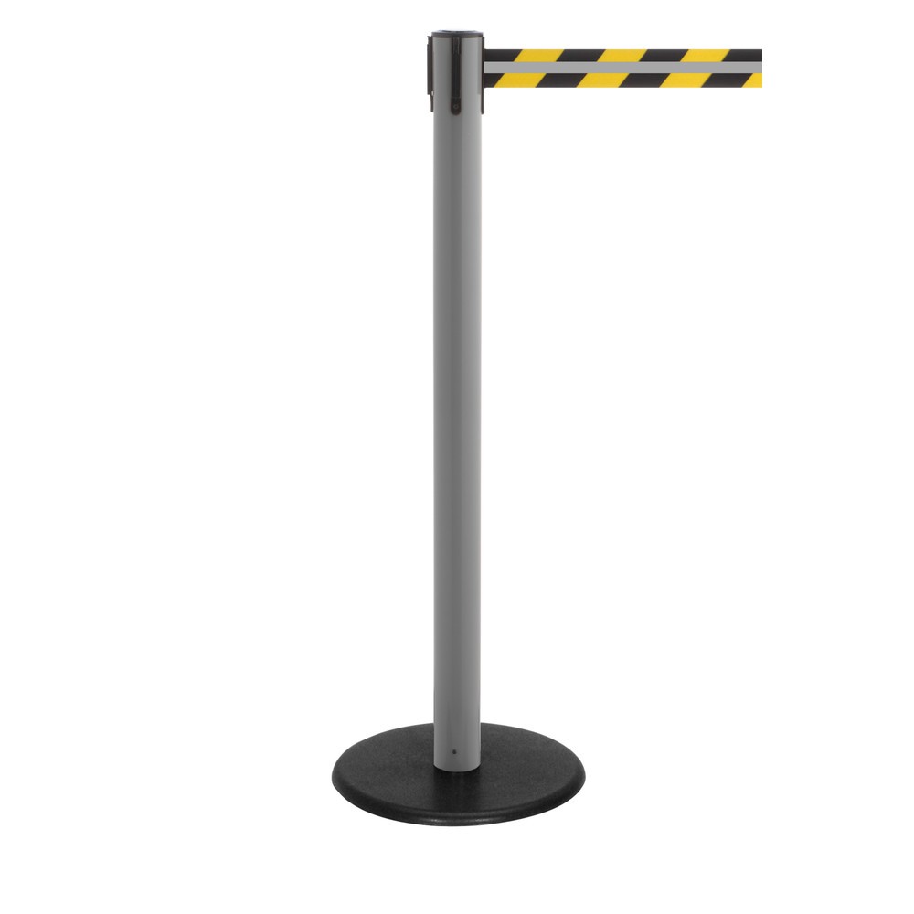 RS-GUIDESYSTEMS® Gurt-Absperrpfosten GLA 28-A REFLECTO, Länge 3,5 m, Breite 50 mm, Pfosten anthrazit, Gurt schwarz/gelb