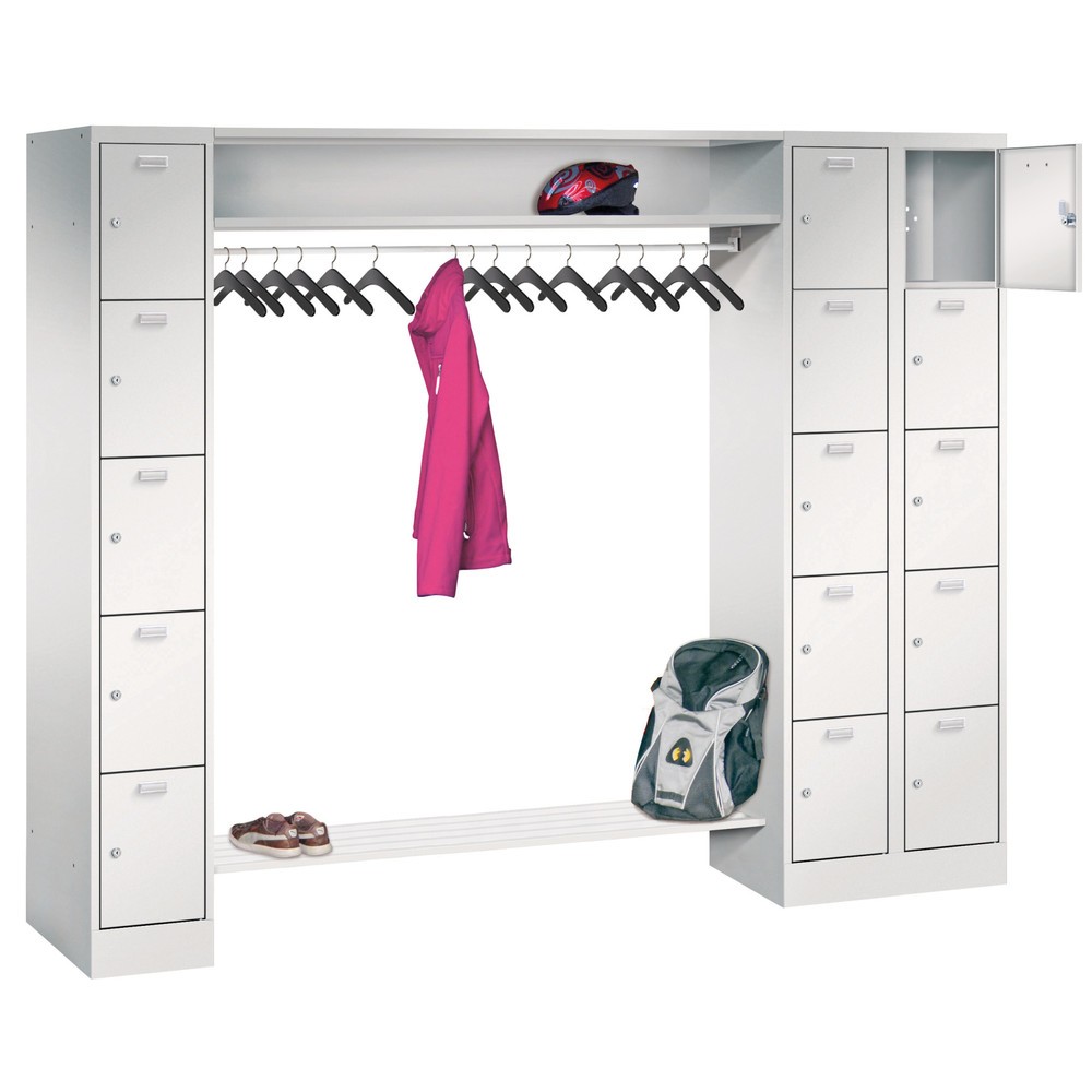PAVOY Schließfachspind, 1 x 5 Fächer + 1 x 10 Fächer, Zylinderschloss, HxBxT 1.950 x 2.250 x 500 mm, Abteil Breite 300 mm